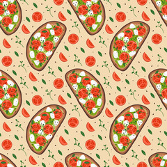 Pattern with bruschetta, tomato and greenery