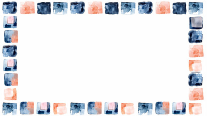Banner frame in watercolor style, squares in blue and peach colors. Design for background, web and social networks, place for text