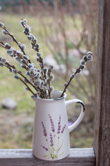 Easter fluffy willow in a vase. Easter Spring Holiday