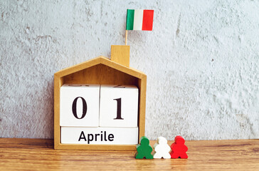 Wooden calendar with the date 08 December .The Immaculate Conception Holiday in Italy