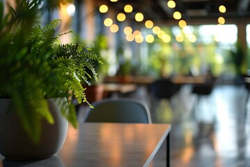 Abstract blurred modern background of business center space, interior interior of cafe or waiting room with window and light with copy space. Blurred backgrounds for advertising