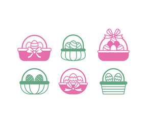 easter eggs in a basket with ribbon vector icon design simple style modern illustration flat element collections sets