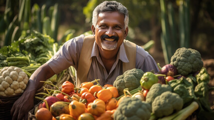 Senior indian farmer or vendor selling fresh vegetables
