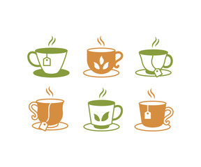 set of cups tea leaves for spring summer icon vector design illustration collections element isolated