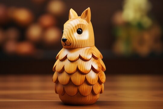 Wooden Squirrel Toy, on an isolated Acorn Brown background, Generative AI