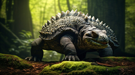 An Ankylosaurs a real sized dinosaur is in Jurassic - obrazy, fototapety, plakaty