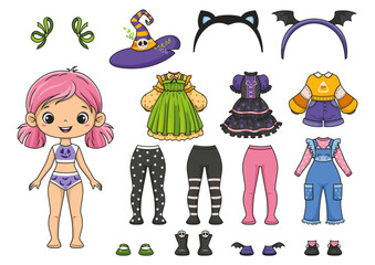 Vector illustration of paper doll with clothes