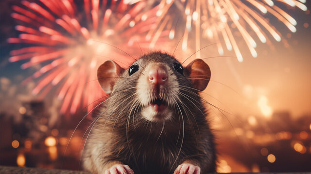 A little mouse was intently watching the fireworks.