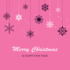 Christmas card with decorations from snowflakes, stars. Merry Christmas Happy New Year. Holiday greeting card or invitation.