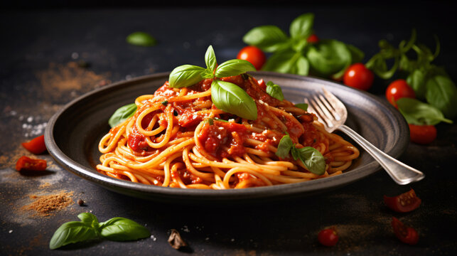 Arrabbiata pasta homemade spaghetti in spicy tomatos