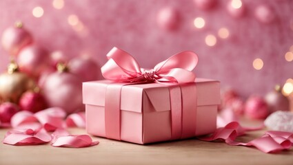 Obraz premium pink gift box with ribbon