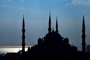 Istanbul cityscape. Blue mosque silhouette. Turkey - 699533833