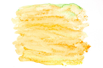 Multicolor abstract background, watercolor paint blots, lines and dots on white paper, yellow ocher ink, drawing poster