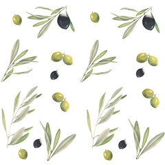 Watercolor seamless pattern with olive branches
