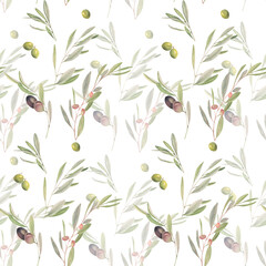 Watercolor seamless pattern with olive branches