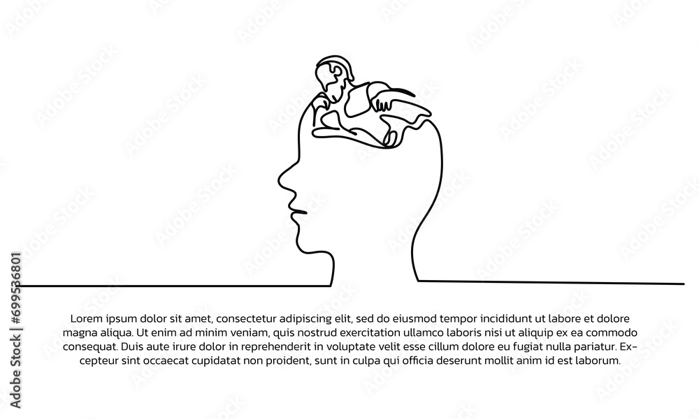 Poster continuous line design of philosophical mindset illustration. single line decorative elements drawn 