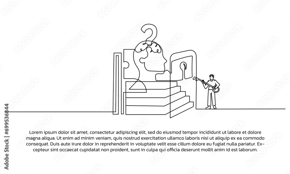 Poster continuous line design of problem solving illustration. single line decorative elements drawn on a w