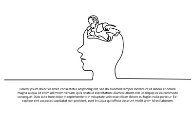 Continuous line design of philosophical mindset illustration. Single line decorative elements drawn on a white background.