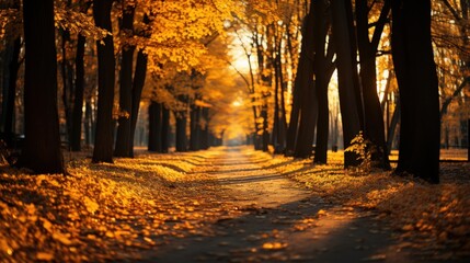 Autumn Pathway: Serene Forest Scene with Golden Leaves