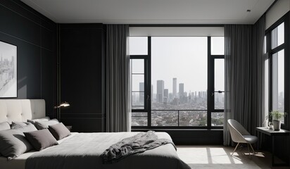 Panoramic Paradise: Modern Bedroom with Breathtaking City Views