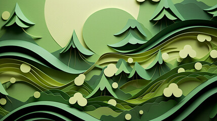 Greeting card green abstract landscape