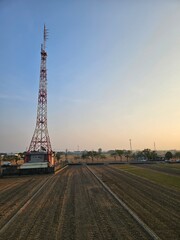 
Small electricity tower at sunset