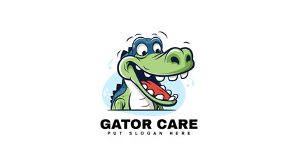 Gator care, a logo of a gator for cleaning service business. modern and fun green alligator or crocodile logo vector illustration