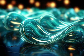 Mesmerizing Turquoise Waves and Glowing Cyan Spheres, on an isolated Turquoise background, Generative AI
