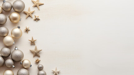 Obraz na płótnie Canvas Boho Christmas banner design with balls stars fir