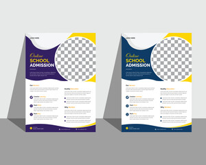 School admission flyer template creative and modern advertising marketing poster, leaflet editable vector layout bundle in one side a4 page .