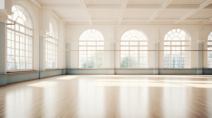 Panoramic empty gym with windows