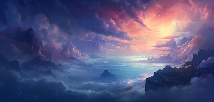 A symphony of gradients and contrasts, where muted tones harmonize with vibrant bursts, creating an atmospheric dreamscape that invites introspection.