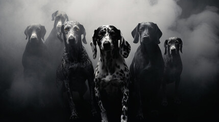Phobia fear horror attack of a pack of dogs - obrazy, fototapety, plakaty