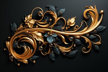 Elaborate Baroque Scrollwork, on an isolated Gold Leaf background, Generative AI
