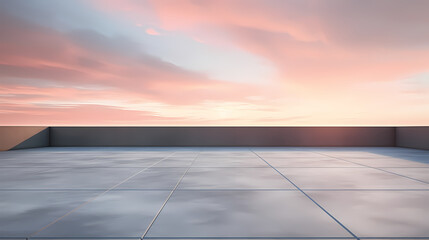 Fototapeta premium Open space with concrete floor before beautiful sunrise