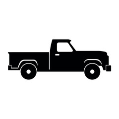 Pickup truck black vector icon on white background
