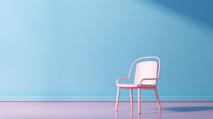 Pink chair isolated in blue room