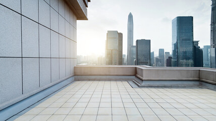 Empty platform against shenzhen city skyline, China - Powered by Adobe