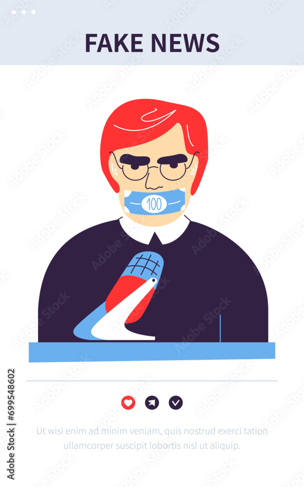 Poster fake news - colorful flat design style banner with linear elements. composition with speaker with a 