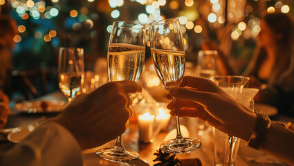 Champagne cheers at a romantic Valentine's Day restaurant date - Powered by Adobe