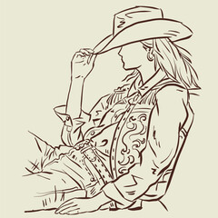 Fototapeta premium cowgirl in costume posing vector for illustration card decoration