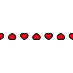 A long row of hearts. Vector pattern on an empty background. Editable seamless repeating template.