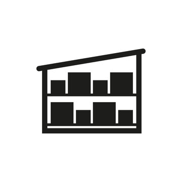 Warehouse and storage icon with cargo on a rack inside. Vector illustration and symbol.