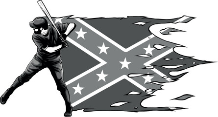monochromatic illustration of Baseball player with northerner flag