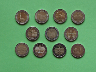 Commemorative 2 Euro coins showing German cities, currency of Ge