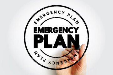 Emergency Plan - specifies procedures for handling sudden or unexpected situations, text concept stamp - obrazy, fototapety, plakaty