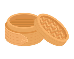 Chinese steamer with the lid removed. Vector illustration.
