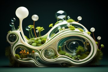 Organic and Multilayered Object with Fluid Cutouts, on an isolated Moss Green background, Generative AI
