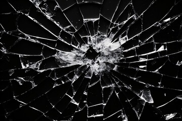 Abstract black background with shattered fragments of broken glass. - obrazy, fototapety, plakaty