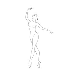 Hand drawn outline of a dancing ballerina on a white background.